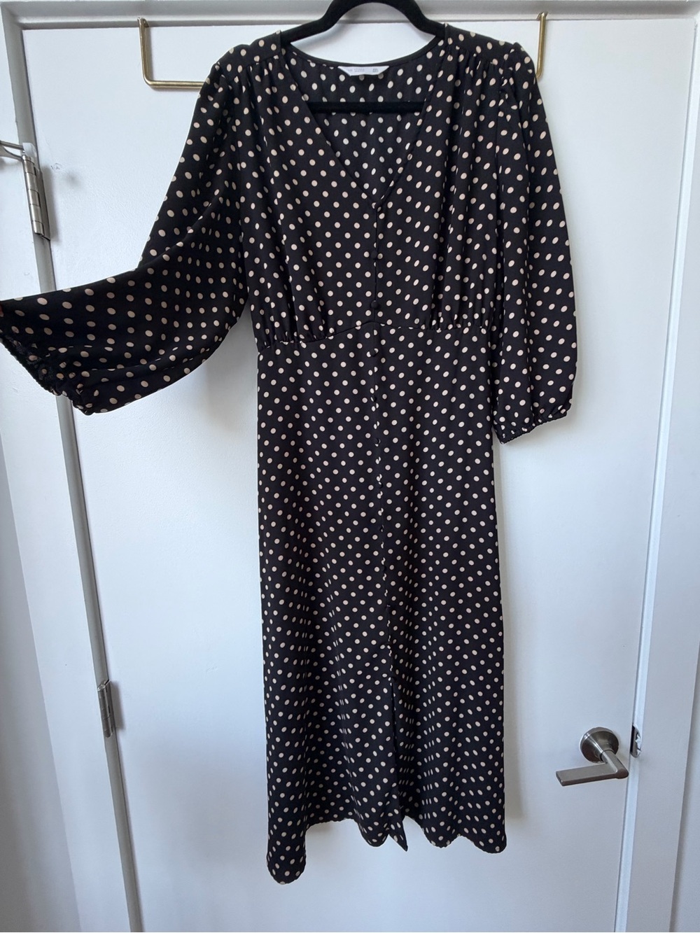 LC Lauren Conrad Black Midi Dress with Cream Polka Dots